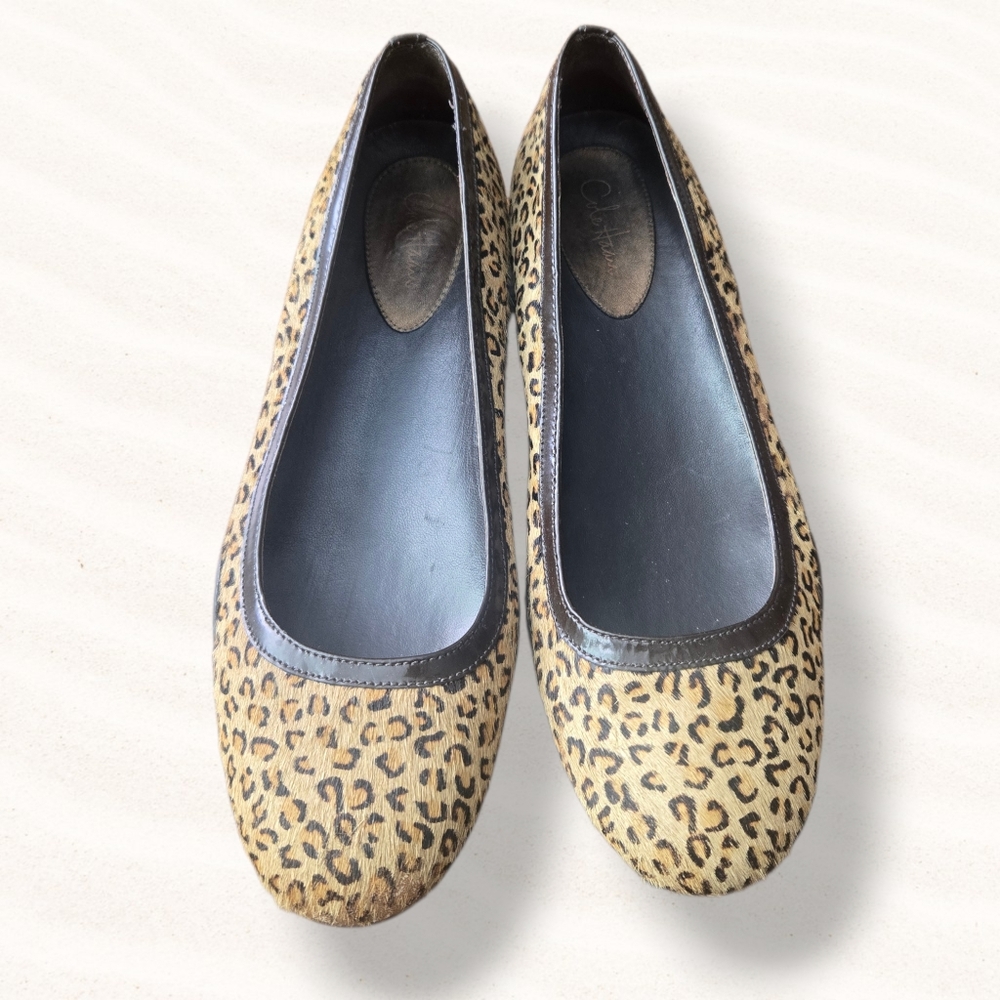 Womens Cole Haan Leopard Print Calf Hair Flats NikeAir Soles Size 7½ AA